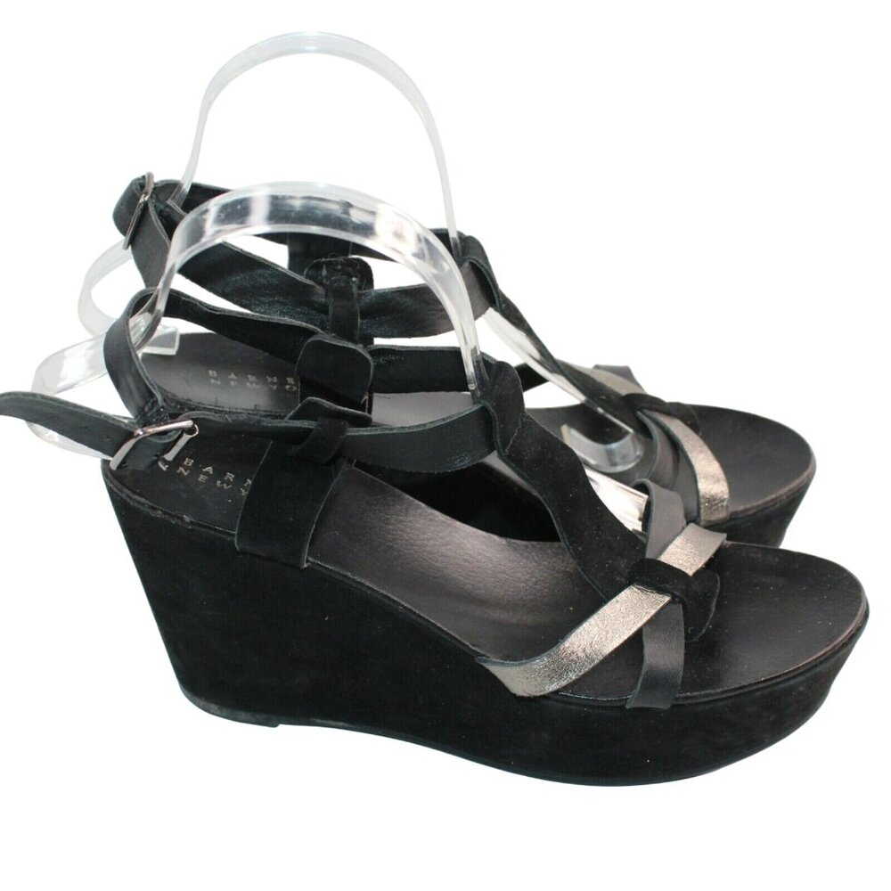 Barneys New York Womens Sz 40 Black Strappy Open Toe Leather Platform Sandals - Picture 10 of 12